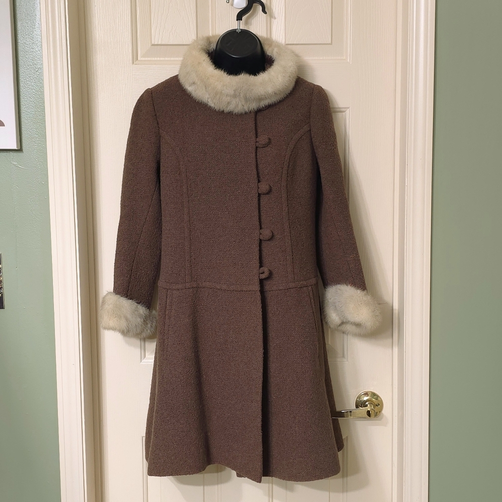 VTG 1950s McDonald’s Wool Coat Fur Trim Brown Boucle ILGWU Union Made USA